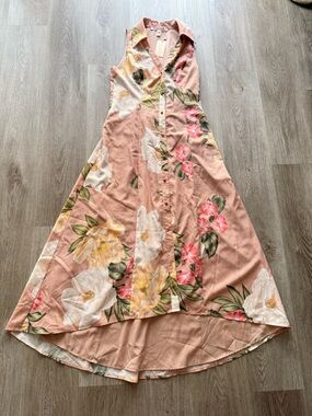 hutch florantina tan floral print poplin button front midi dress size small